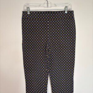 TALBOTS Essix Ankle Womens 6 Pull On Pant Geometric Navy Gold White Stretch
